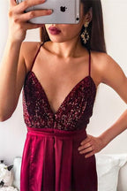 Simple Shining Sequins Applique Halter Prom Dresses Split Mermaid Sleeveless Chic Evening Dresses