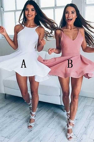 Vestido corto blanco sencillo sin espalda para fiesta de bienvenida, vestido de fiesta, vestido de graduación