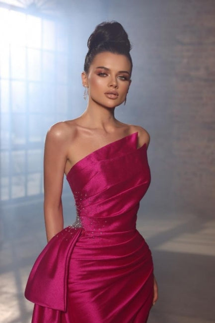 Vestidos de noche sencillos sin mangas, vestidos largos de fiesta fucsia con abertura