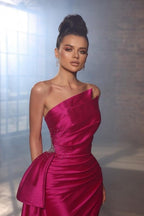 Vestidos de noche sencillos sin mangas, vestidos largos de fiesta fucsia con abertura