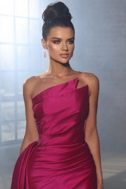 Vestidos de noche sencillos sin mangas, vestidos largos de fiesta fucsia con abertura