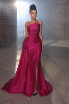 Vestidos de noche sencillos sin mangas, vestidos largos de fiesta fucsia con abertura