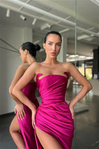 Vestido de sirena de satén sexy sin mangas con abertura frontal para baile de graduación