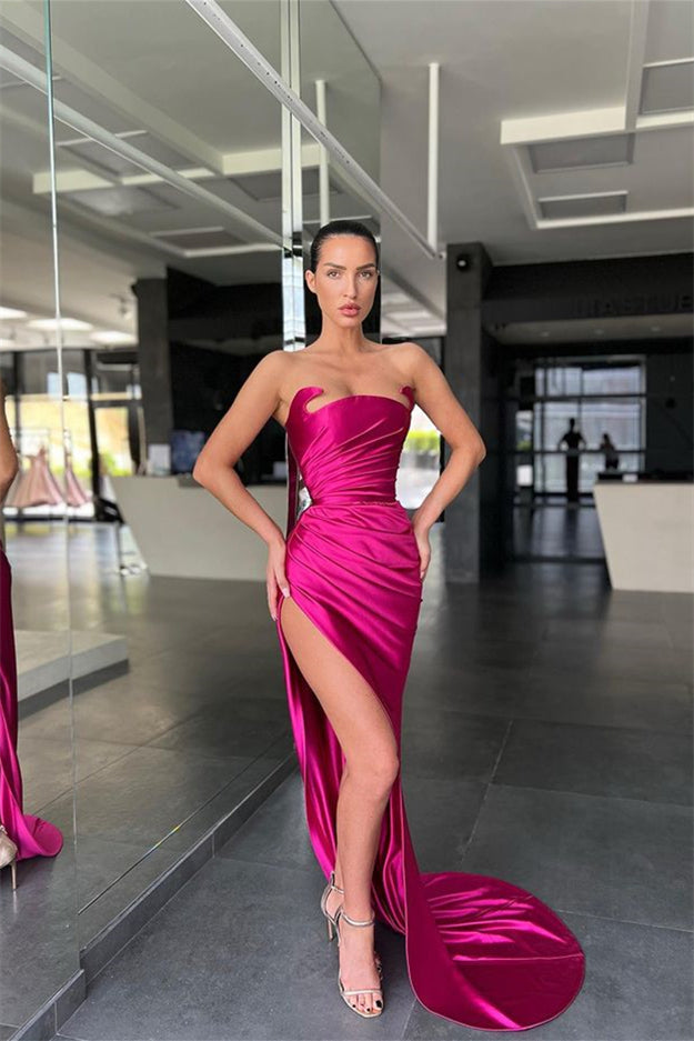 Vestido de sirena de satén sexy sin mangas con abertura frontal para baile de graduación
