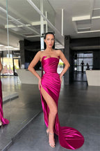 Vestido de sirena de satén sexy sin mangas con abertura frontal para baile de graduación