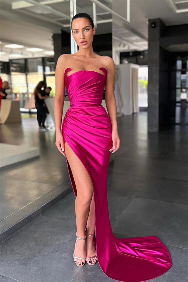 Vestido de sirena de satén sexy sin mangas con abertura frontal para baile de graduación