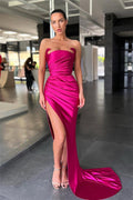Vestido de sirena de satén sexy sin mangas con abertura frontal para baile de graduación