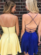Robe de bal courte jaune/bleu roi à fines bretelles PD275