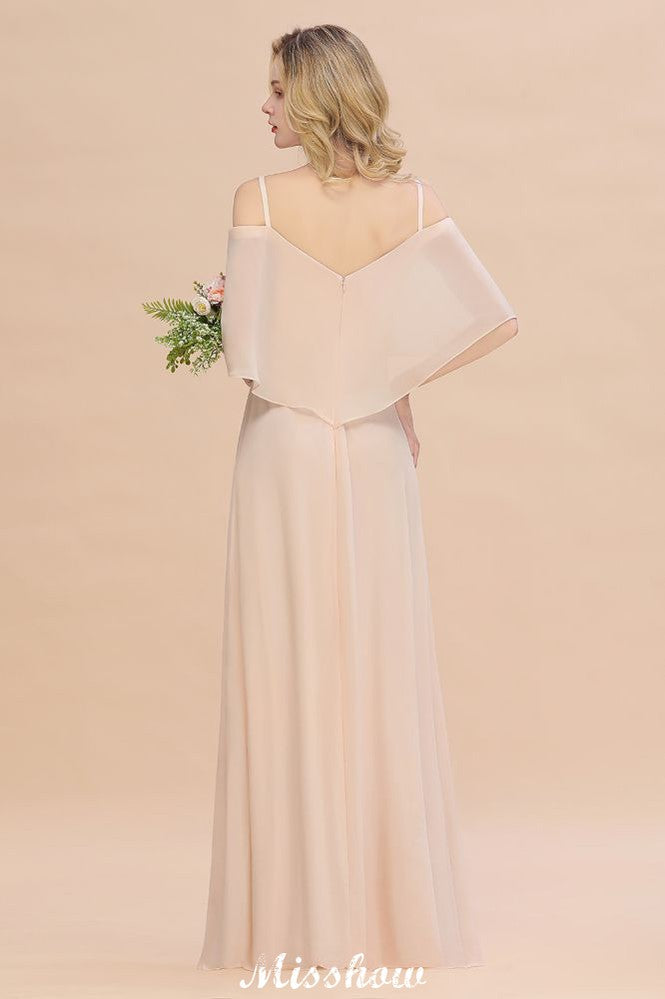 Robes de demoiselle d'honneur à fines bretelles et volants | Robes de soirée maxi sans manches, coupe trapèze, fente latérale