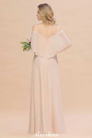 Vestidos sencillos de dama de honor con tirantes finos y falda escalonada | Vestidos largos de noche sin mangas con corte en A y abertura lateral