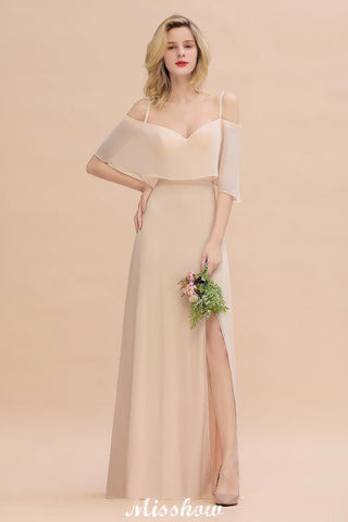 Vestidos sencillos de dama de honor con tirantes finos y falda escalonada | Vestidos largos de noche sin mangas con corte en A y abertura lateral