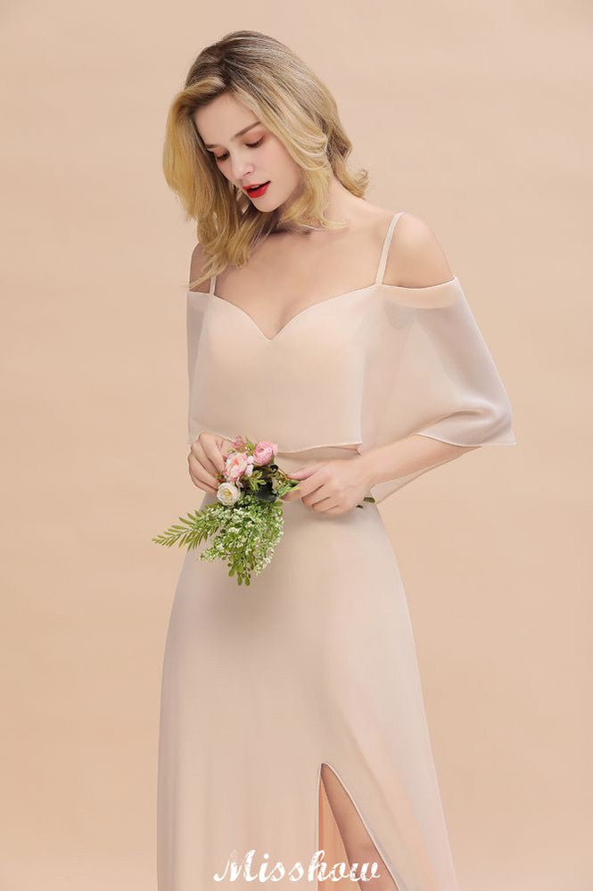 Robes de demoiselle d'honneur à fines bretelles et volants | Robes de soirée maxi sans manches, coupe trapèze, fente latérale