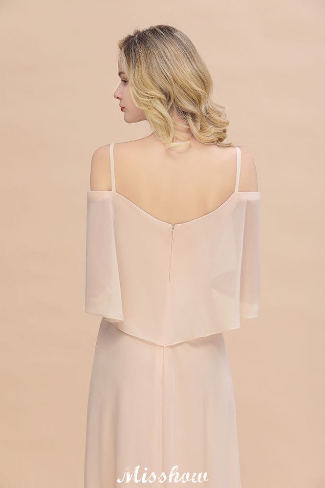 Robes de demoiselle d'honneur à fines bretelles et volants | Robes de soirée maxi sans manches, coupe trapèze, fente latérale