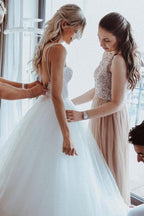 Simple Sweetheart Sleeveless A-Line Wedding Dresses With Lace