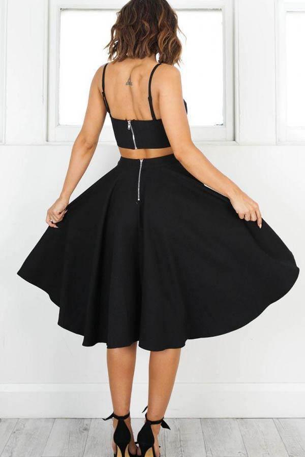 Robes de bal courtes noires deux pièces simples, robes de soirée PD110