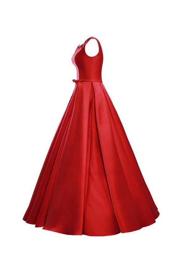 Vestido de fiesta rojo sencillo con escote en V, lazo y cordones, ideal para damas de honor (BD028)