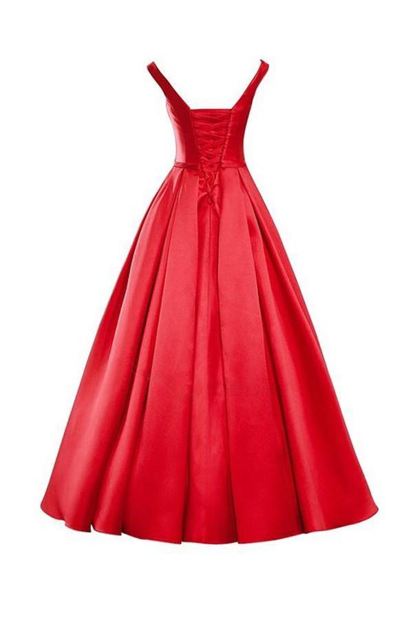 Vestido de fiesta rojo sencillo con escote en V, lazo y cordones, ideal para damas de honor (BD028)