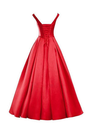 Simple V-Neck Bowknot Lace-Up Red Prom Dress Bridesmaid Dress BD028