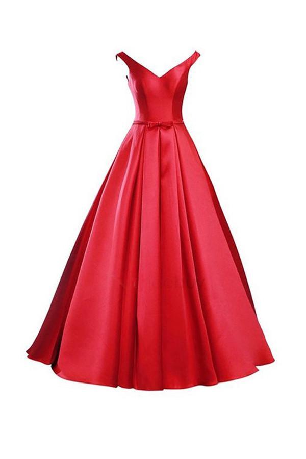 Vestido de fiesta rojo sencillo con escote en V, lazo y cordones, ideal para damas de honor (BD028)