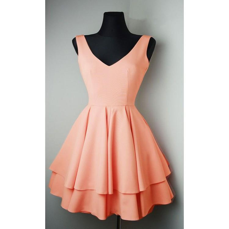Vestidos sencillos de satén con escote en V para fiestas de bienvenida, vestidos cortos de graduación PD084