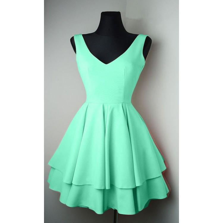 Vestidos sencillos de satén con escote en V para fiestas de bienvenida, vestidos cortos de graduación PD084