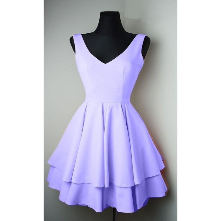 Vestidos sencillos de satén con escote en V para fiestas de bienvenida, vestidos cortos de graduación PD084