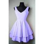 Vestidos sencillos de satén con escote en V para fiestas de bienvenida, vestidos cortos de graduación PD084