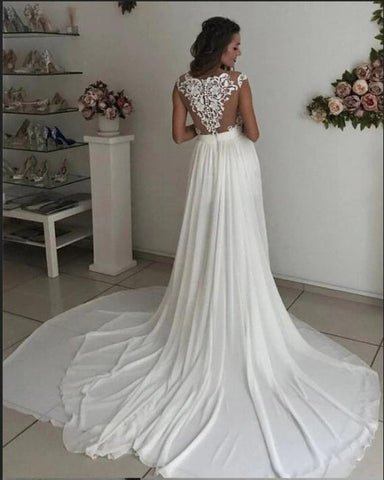 Vestido de novia sencillo con encaje | Vestidos de novia de verano de gasa