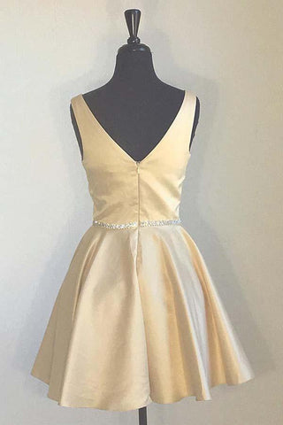 Robe de bal jaune simple à bretelles larges et col en V ornée de perles PD173