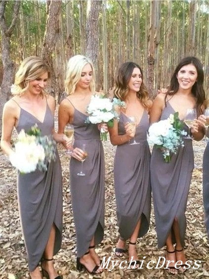Baoleely Simple Dark Grey Chiffon Bridesmaid Dresses V Neck Wedding Guest Dress UK