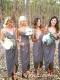 Baoleely Simple Dark Grey Chiffon Bridesmaid Dresses V Neck Wedding Guest Dress UK