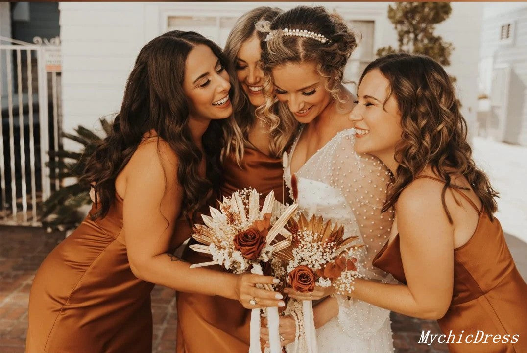Vestidos de dama de honor largos y sencillos con descuento en color óxido, vestido de novia para invitada de boda
