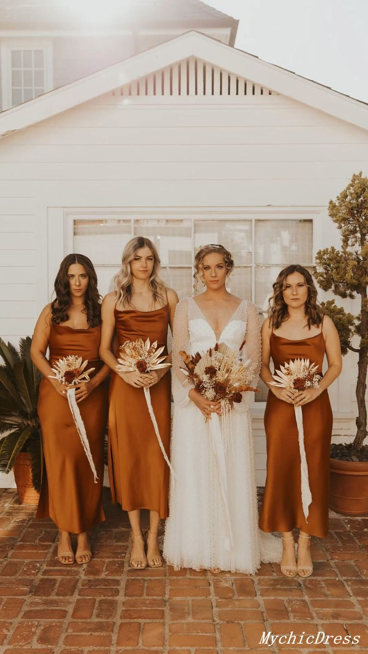 Vestidos de dama de honor largos y sencillos con descuento en color óxido, vestido de novia para invitada de boda