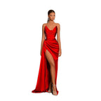 Robe de bal bustier plissée en satin sans manches