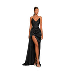 Robe de bal bustier plissée en satin sans manches