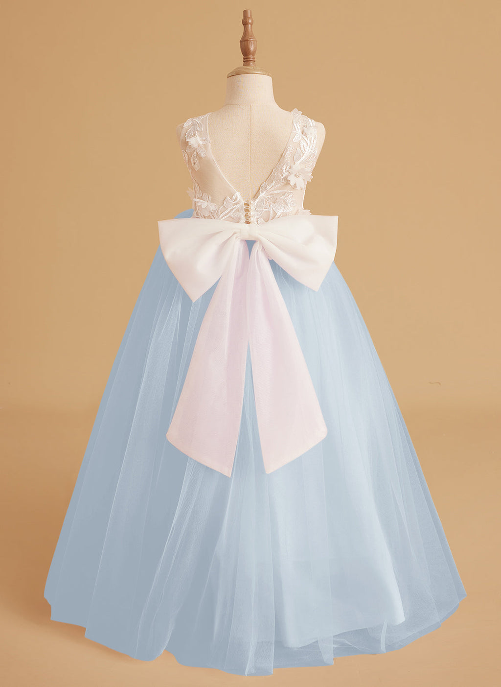 Vestido de niña de las flores sin mangas de encaje y tul con cuentas, estilo princesa de ensueño 