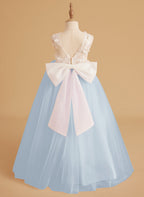 Vestido de niña de las flores sin mangas de encaje y tul con cuentas, estilo princesa de ensueño 