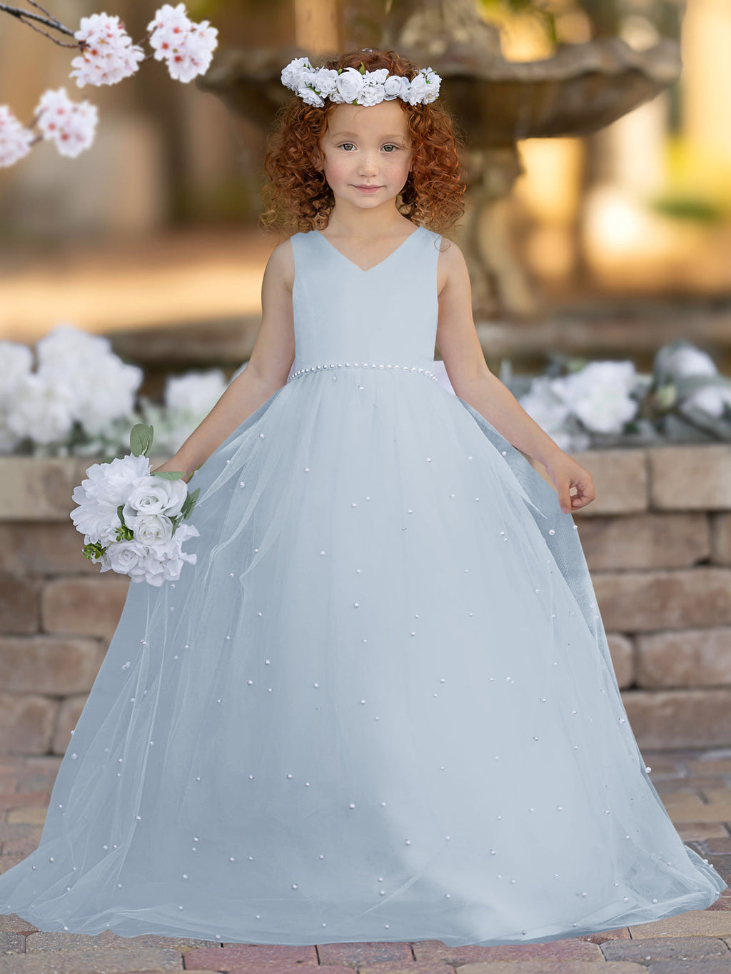 Elegante vestido de princesa de satén y tul para niña de las flores 
