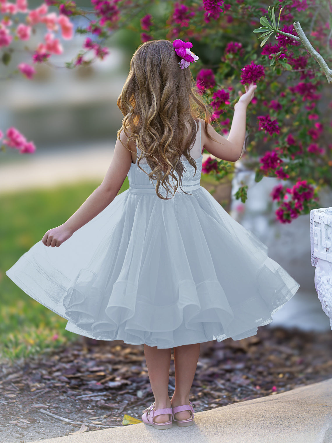 Vestido de princesa/vestido de tul hasta la rodilla para niña de las flores 