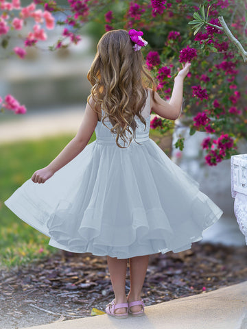 Vestido de princesa/vestido de tul hasta la rodilla para niña de las flores 