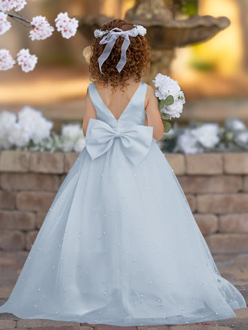 Elegante vestido de princesa de satén y tul para niña de las flores 