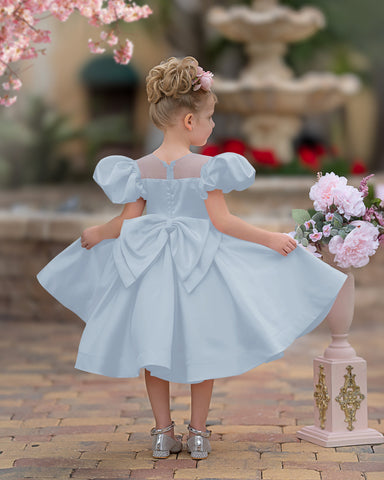 Vestido de princesa/vestido de princesa de satén hasta la rodilla para niña de las flores 