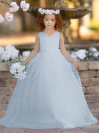 Elegante vestido de princesa de satén y tul para niña de las flores 