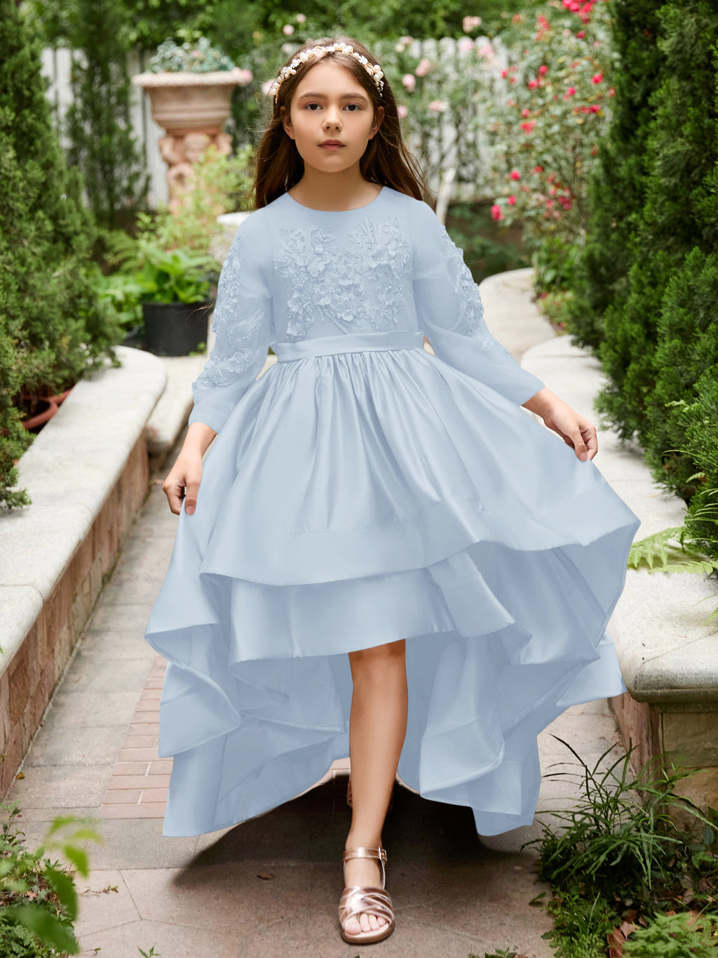 Vestido asimétrico de satén de corte A para niña de las flores 
