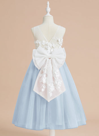 Vestido midi de encaje floral y lazo grande 