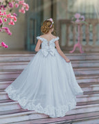 Vestido de gala/princesa rosa con cola de encaje para cumpleaños 