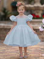 Vestido de princesa/vestido de princesa de satén hasta la rodilla para niña de las flores 