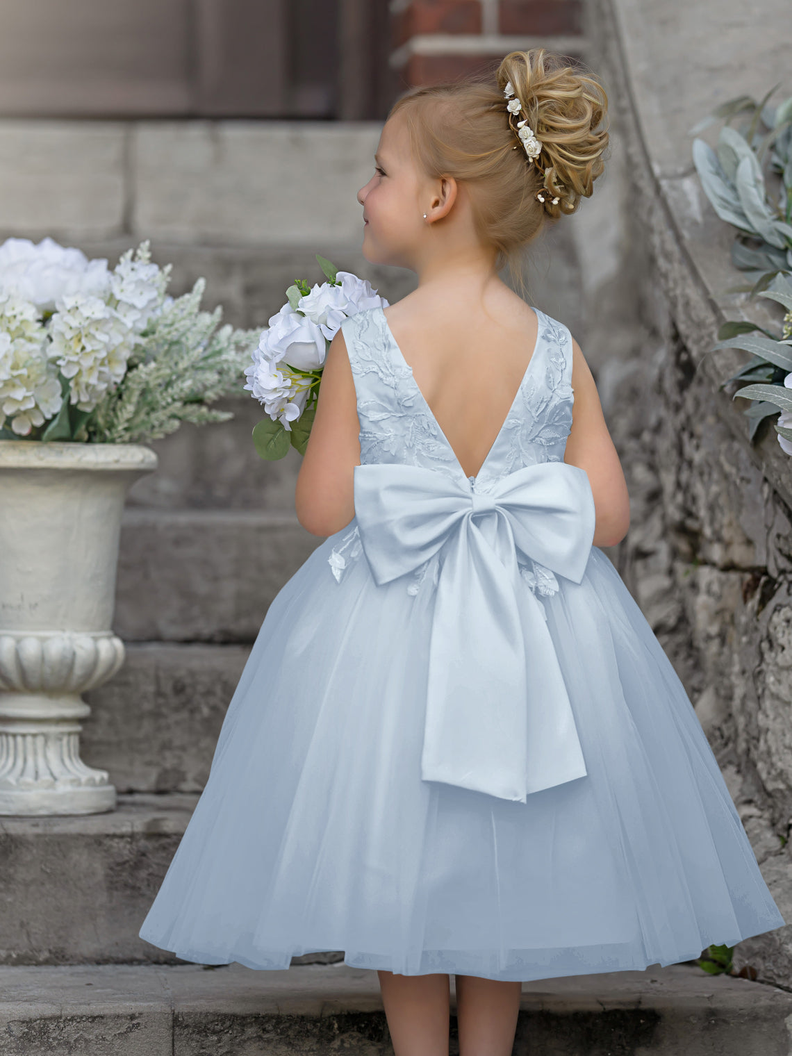 Vestido de niña de las flores sin mangas de tul y encaje hasta la rodilla 