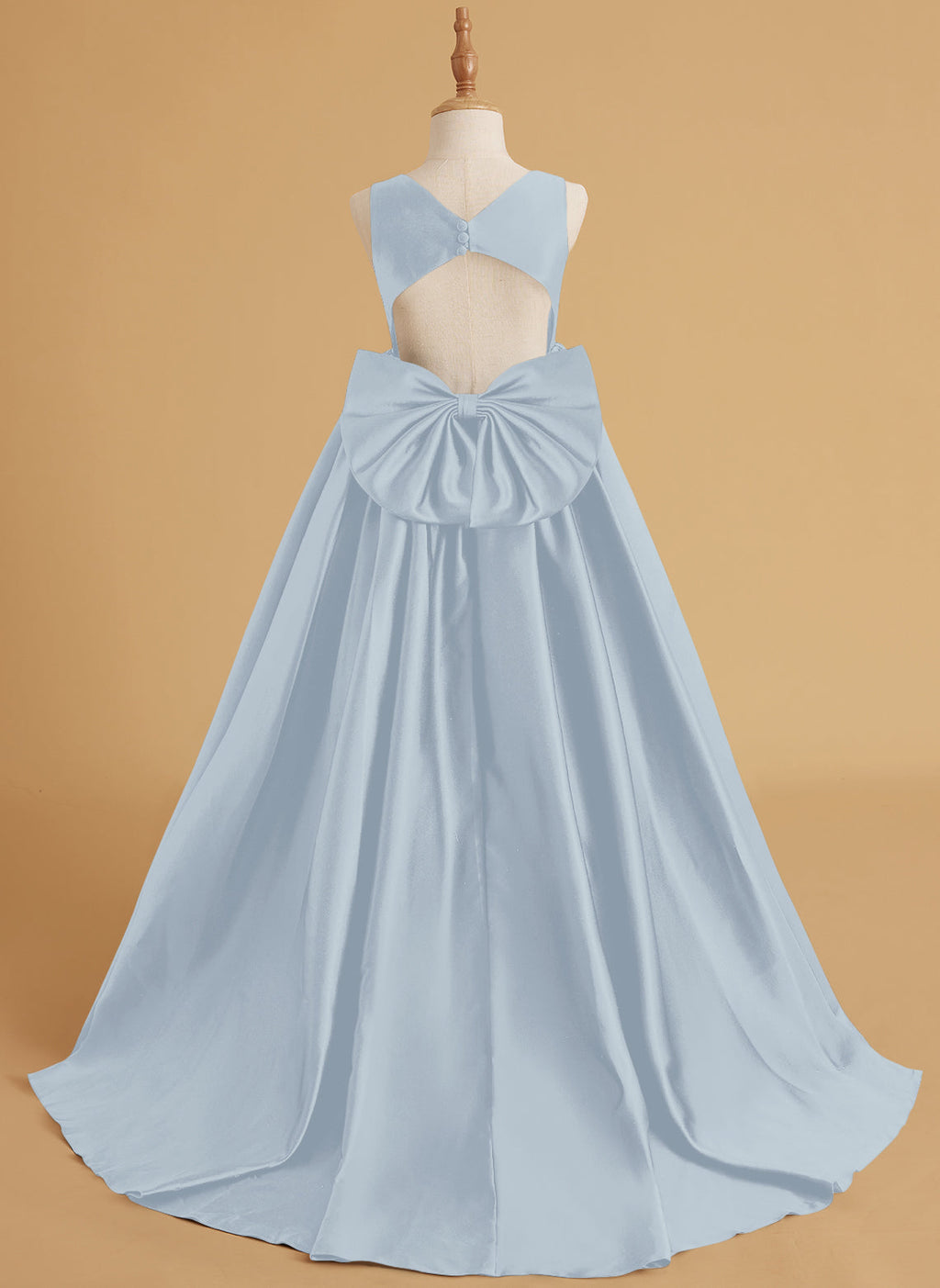 Vestido de princesa de satén con cola para niña de las flores 