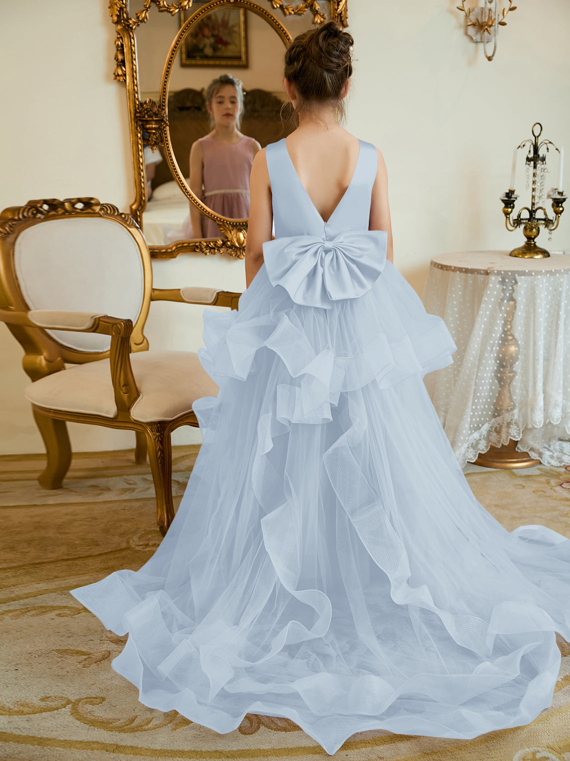 Vestido de princesa/vestido de princesa de satén y tul para niña de las flores 